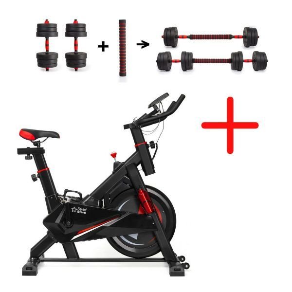 Combo Bicicleta estatica Spinning mancuernas pesas 20Kg 1