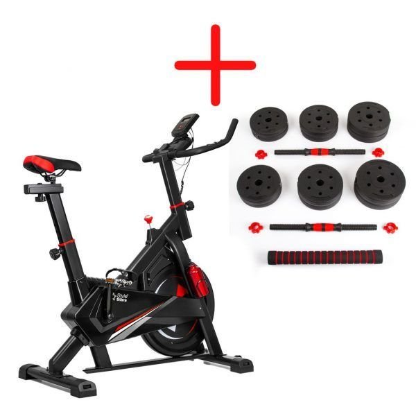 Combo Bicicleta estatica Spinning mancuernas pesas 20Kg