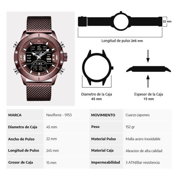 reloj deportivo naviforce 9153 para hombre 10