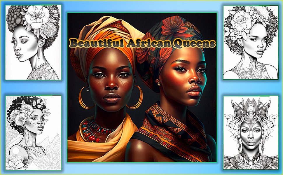 Beautiful African Queens Adult Coloring Book
