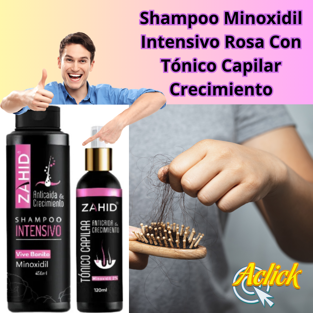 Shampoo Minoxidil Intensivo Rosa Con Tónico Capilar Crecimiento 1 Shampoo Minoxidil Intensivo Rosa Con Tónico Capilar Crecimiento