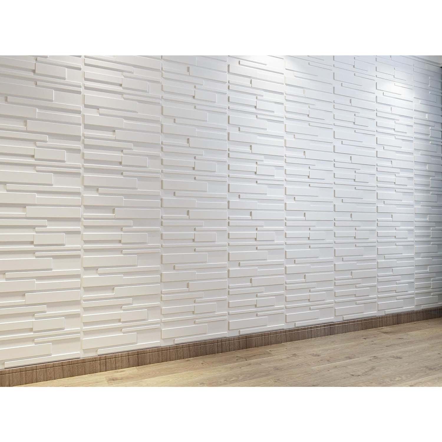 Panel 3D PVC x 4 Unidades D106 | Decoración Moderna y Fácil Instalación 3 paneles 3d de pvc blancos en pared moderna