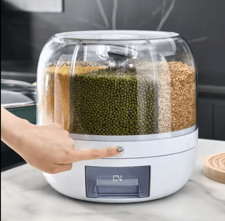 Dispensador Giratorio de Granos y Cereales con 6 Compartimentos – Organizador de Cocina 360