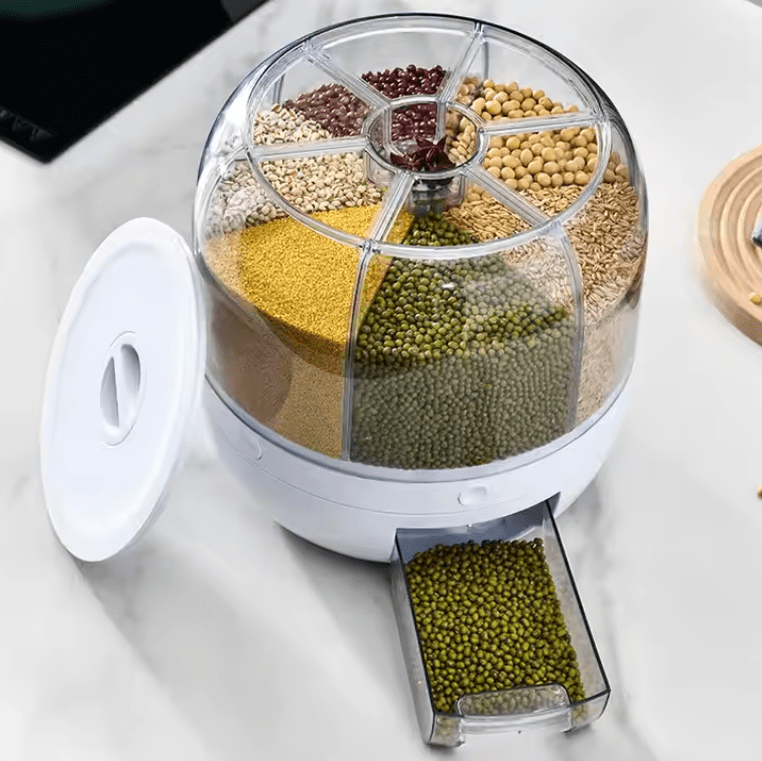 Dispensador Giratorio de Granos y Cereales con 6 Compartimentos – Organizador de Cocina 360 - Imagen 2