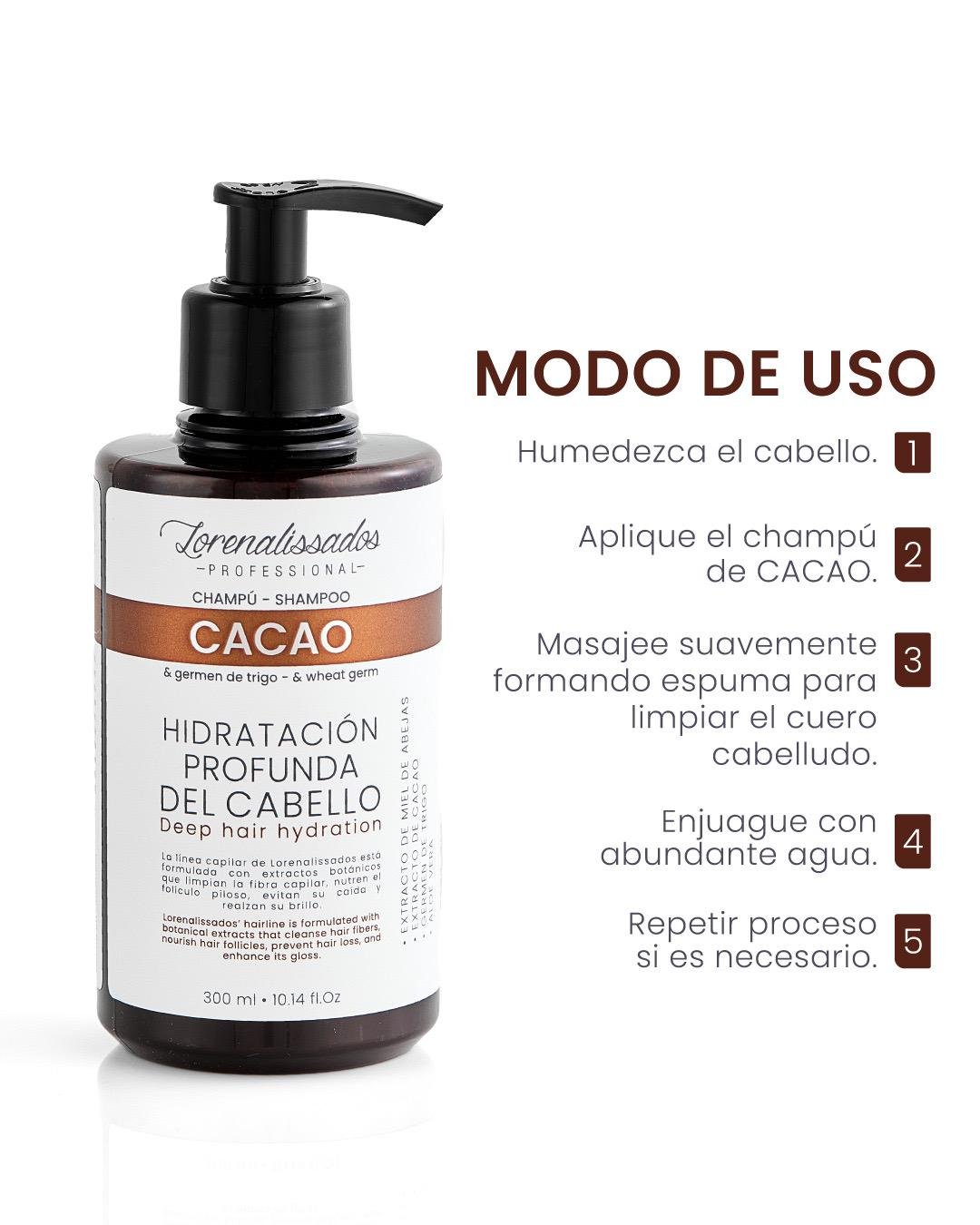 Shampoo de Cacao y Germen de Trigo 300 ml 12 1729009760Shampoo Cacao uso