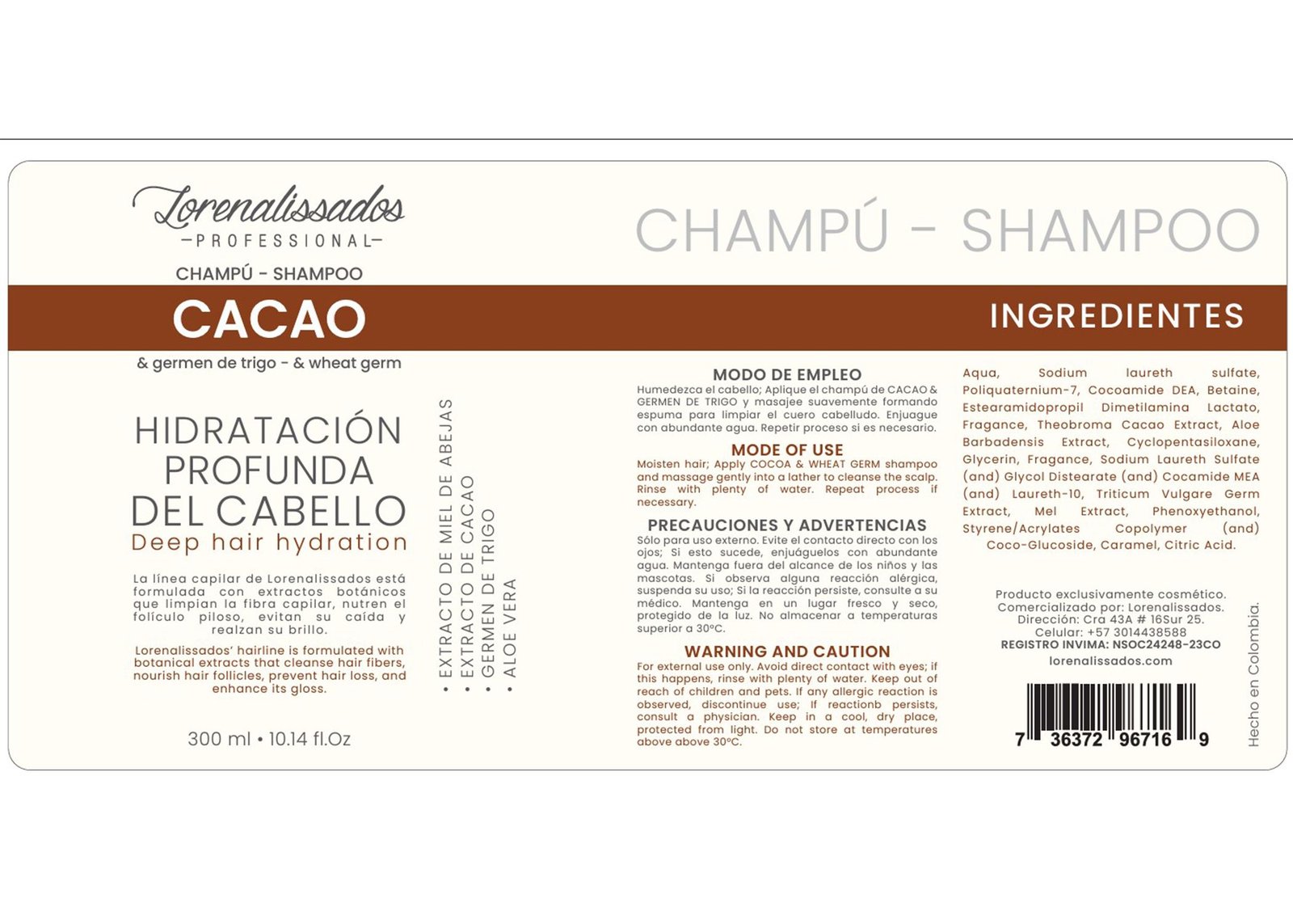 Shampoo de Cacao y Germen de Trigo 300 ml 13 1729009761Shampoo cacao etiqueta