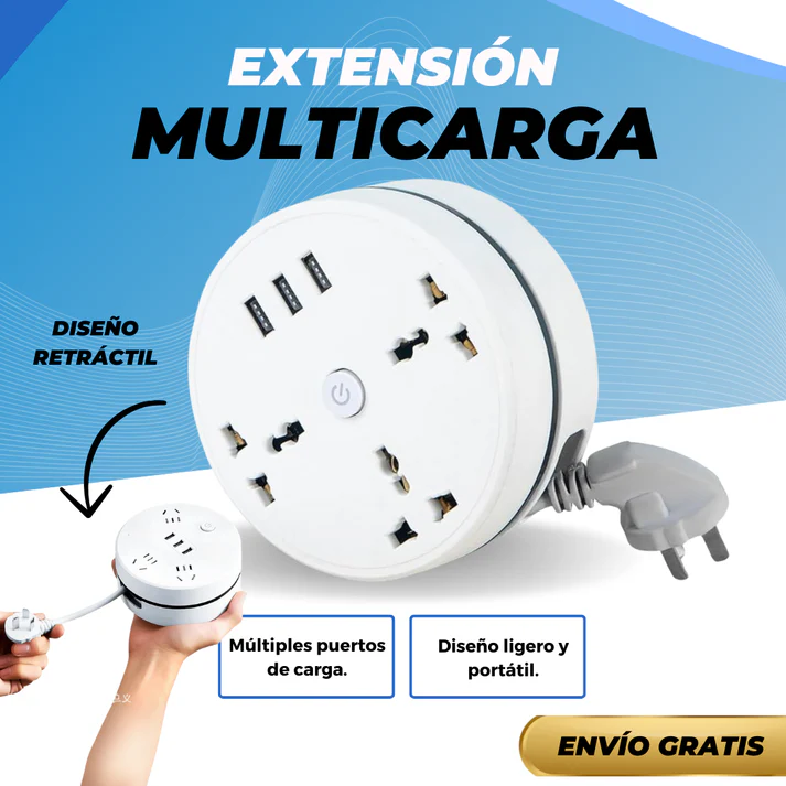 Extensión Multicarga Retráctil USB 180cm