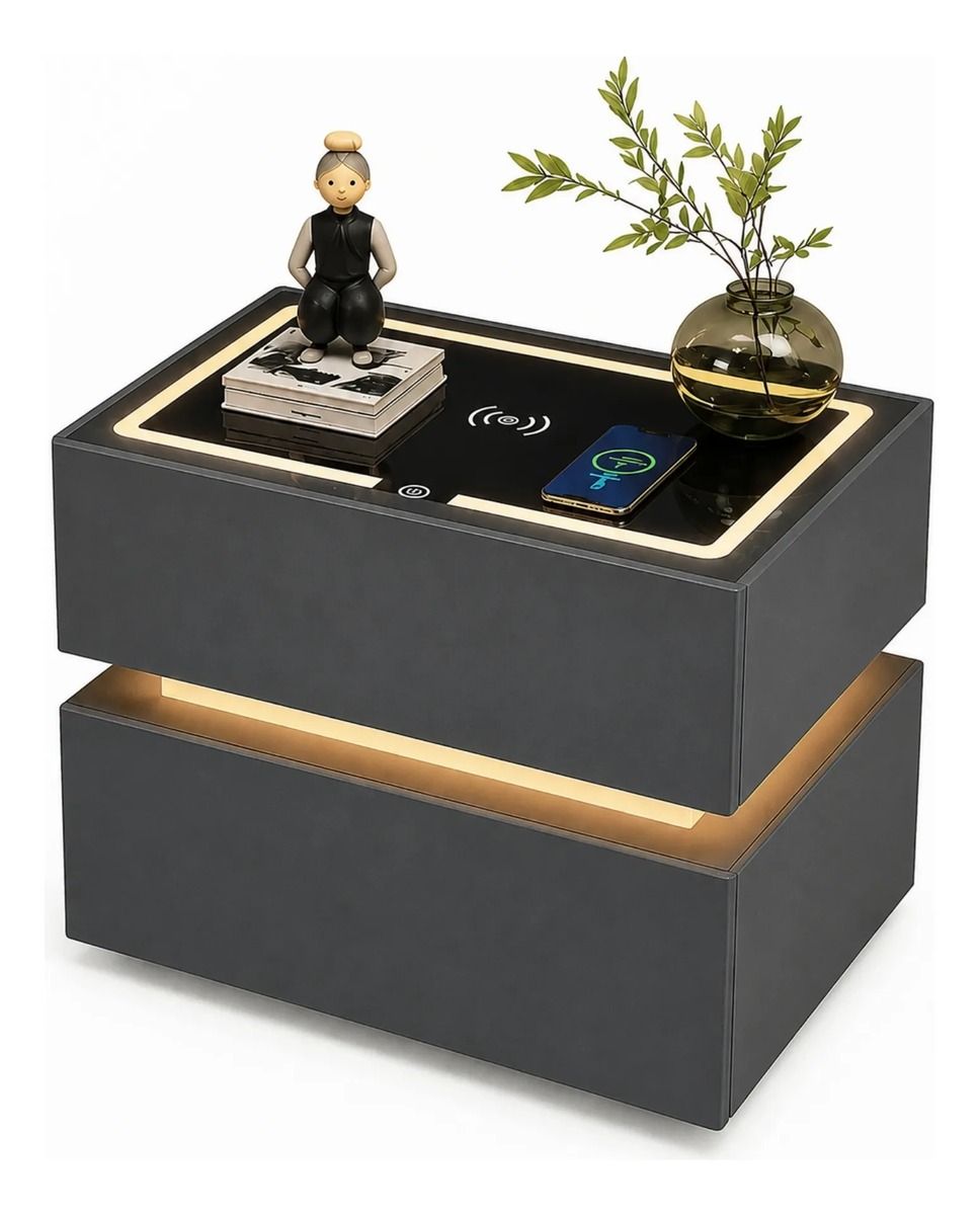 Mesa De Noche Inteligente Con Carga Inalámbrica Bluetooth Y Luz Led