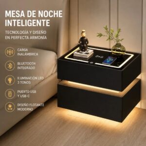 Mesa De Noche Flotante Inteligente Con Carga Inalambrica Bluetooth Y Luz Led 2
