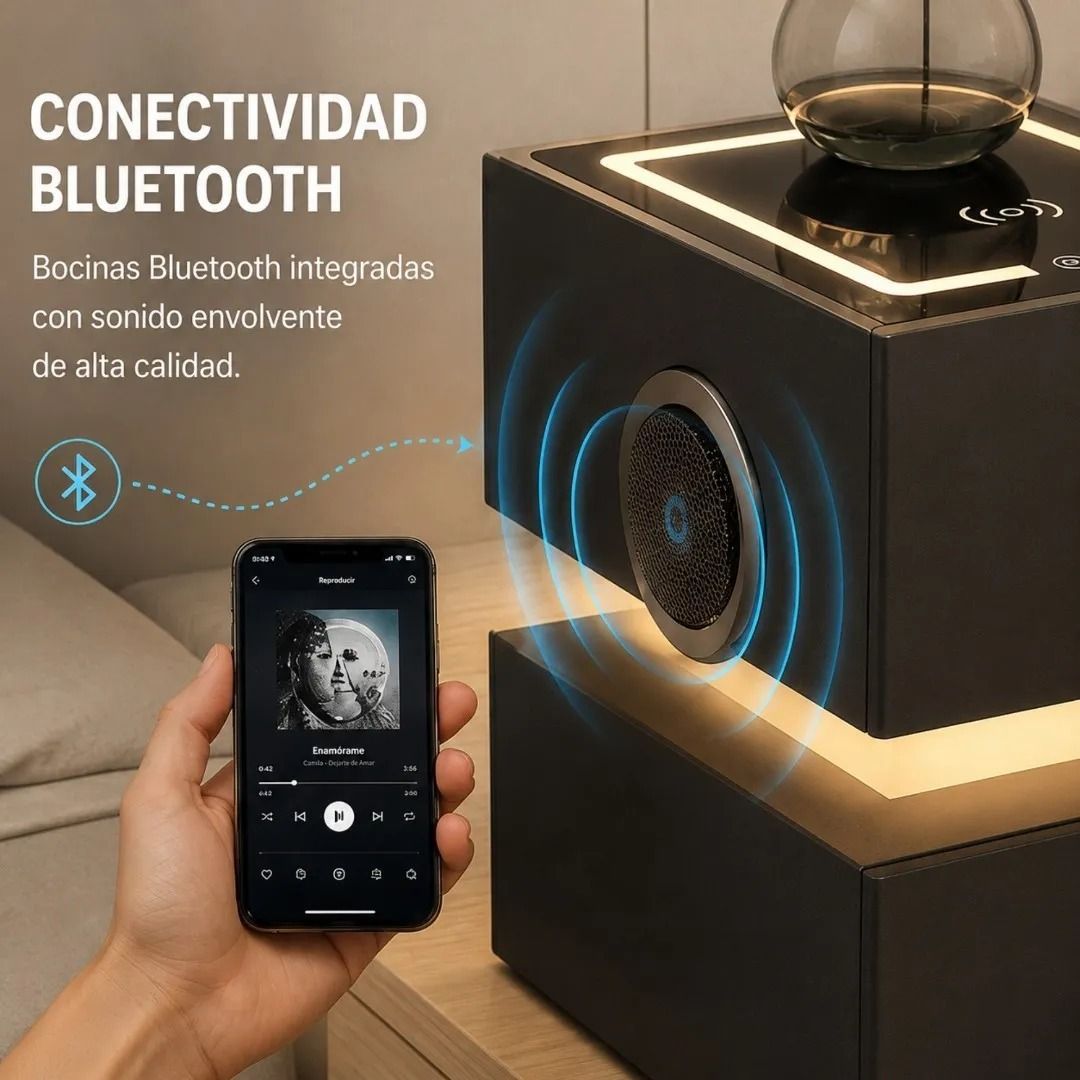 Mesa De Noche Flotante Inteligente Con Carga Inalambrica Bluetooth Y Luz Led 4