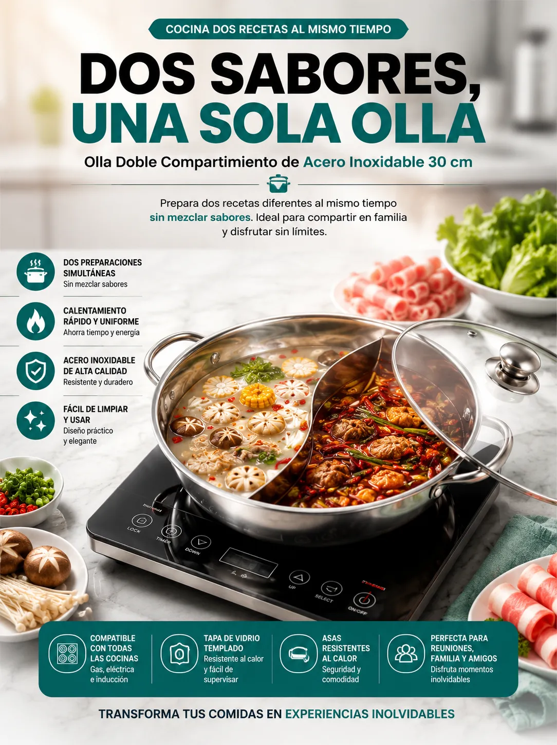 Olla Doble Compartimiento Hot Pot 3