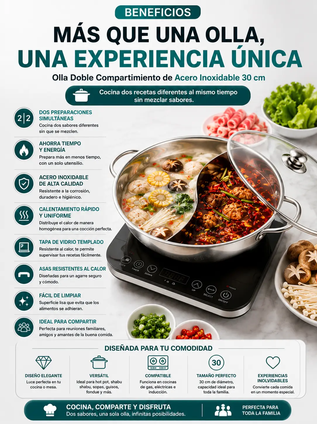 Olla Doble Compartimiento Hot Pot 6