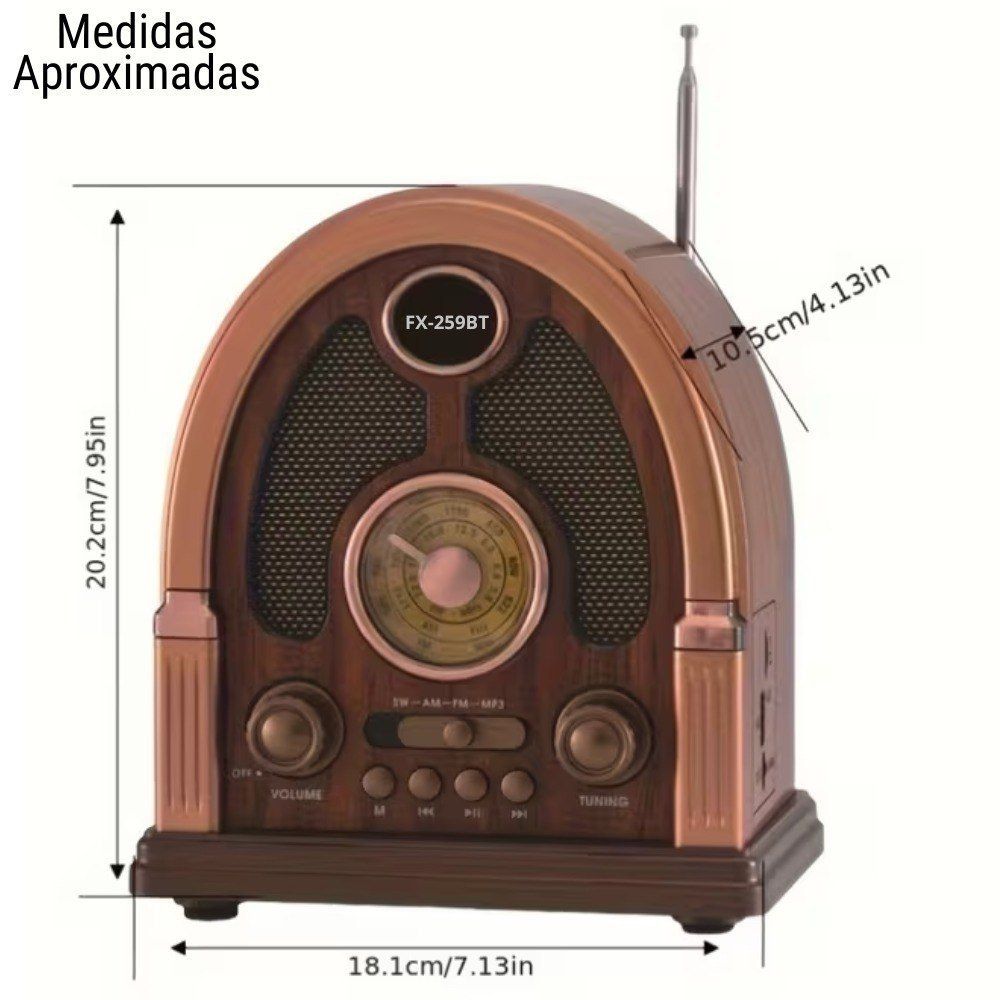 Radio Parlante Retro Vintage Recargable AM/FM/SW MP3 Bluetooth - Imagen 5