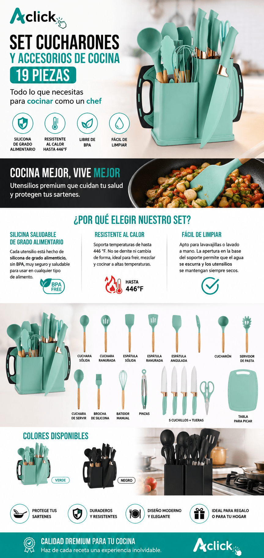 Set Cucharones Y Accesorios Cocina 19pz