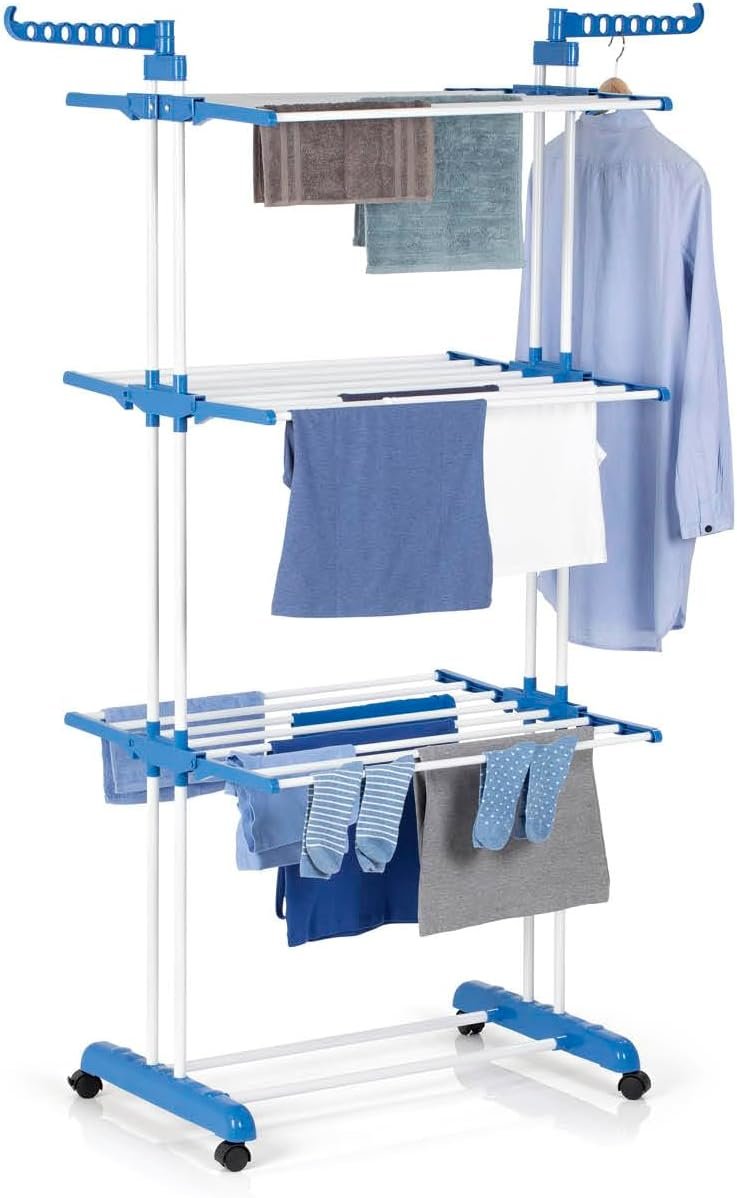 Tendedero Multifuncional Plegable 1 Tendedero multifuncional plegable con ruedas y varios niveles para organizar ropa